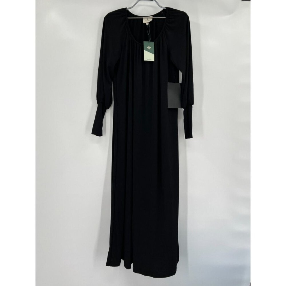 Tuckernuck Women's Black Maxi Dress sz XS Long Length Bishop Sleeve Scoop Neck